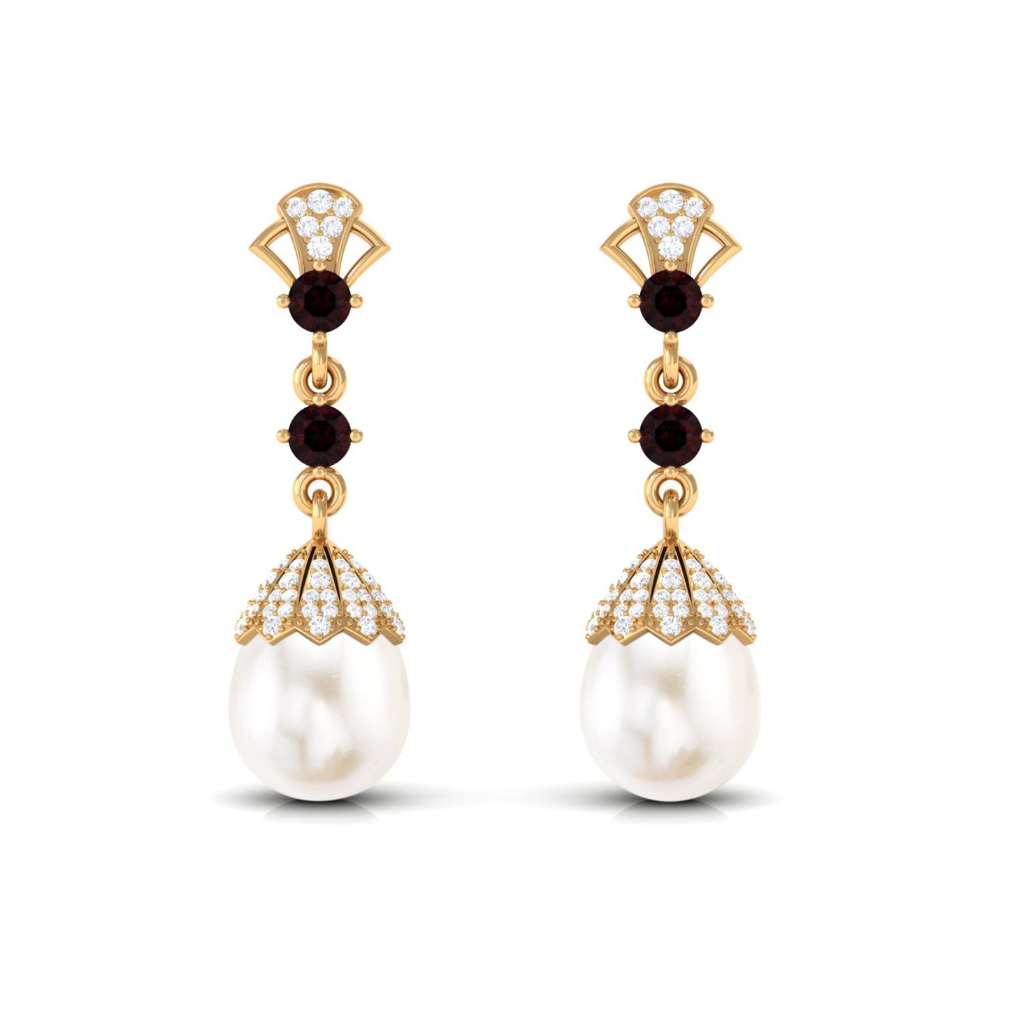Vintage Inspired Pearl Dangle Earrings with Garnet