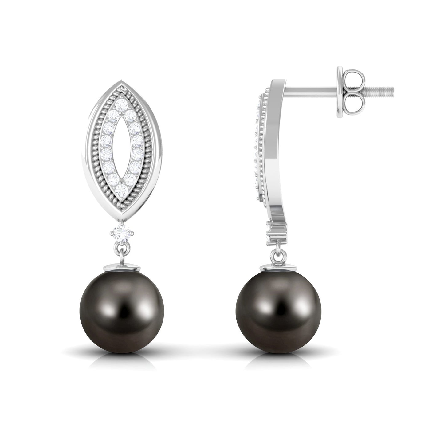 Cultured 15 Carat Tahitian Pearl Wedding Drop Earrings with Diamond