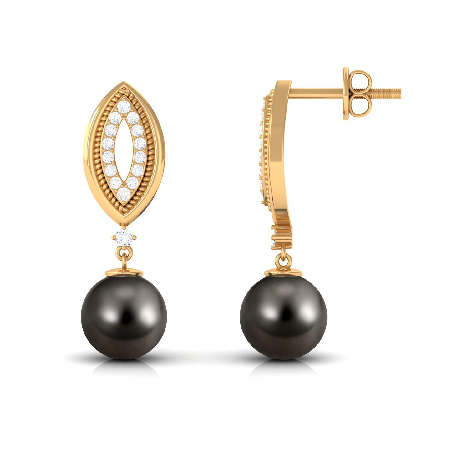 Cultured 15 Carat Tahitian Pearl Wedding Drop Earrings with Diamond