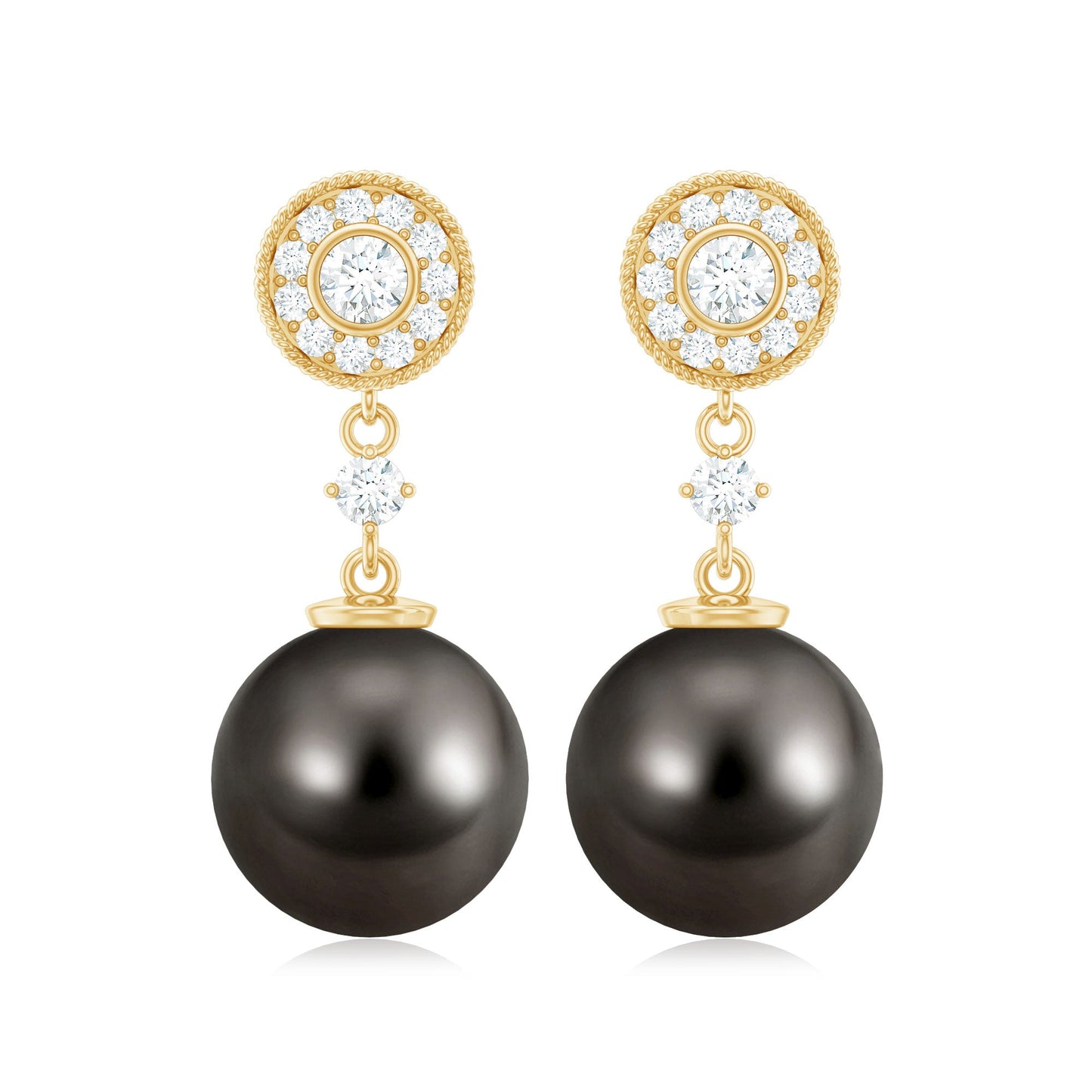 Natural 16 Carat Tahitian Pearl Diamond Drop Earrings for Women