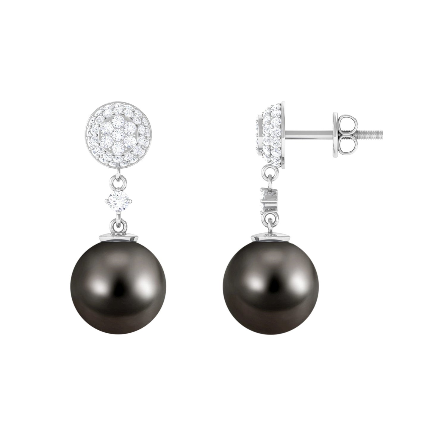 Cultured 16 Carat Tahitian Pearl Drop Earrings with Diamond