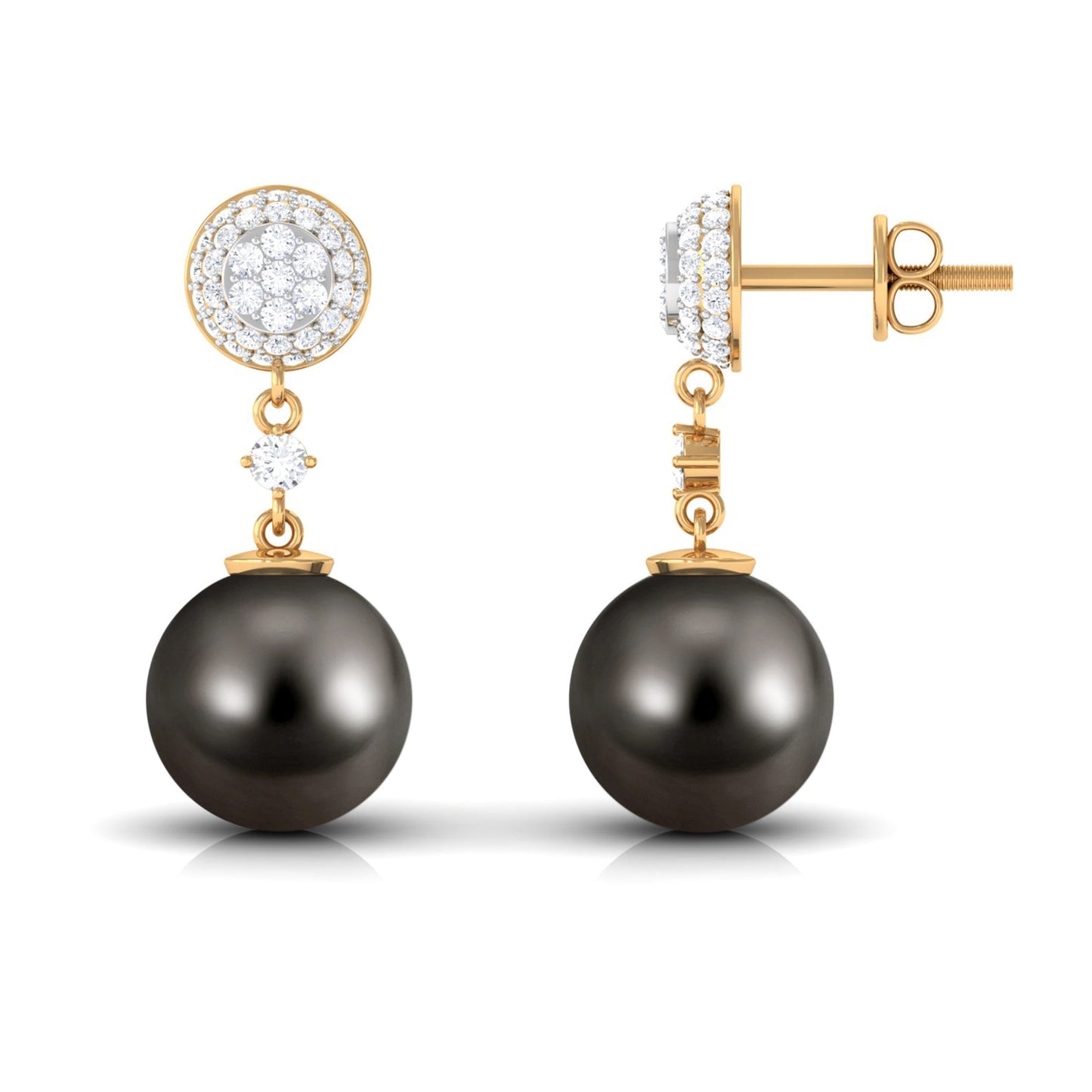 Cultured 16 Carat Tahitian Pearl Drop Earrings with Diamond