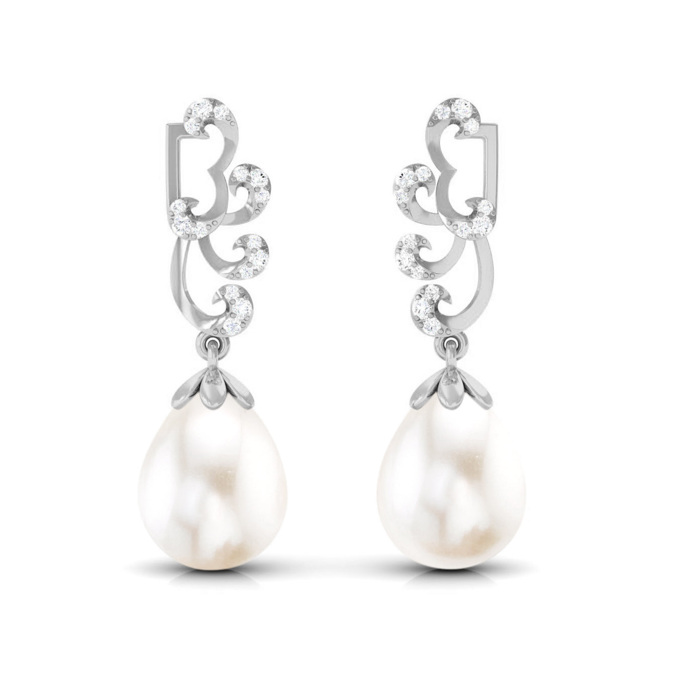 12 Carat Freshwater Pearl Designer Drop Earrings with Diamond