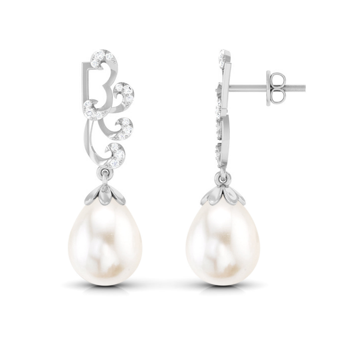 12 Carat Freshwater Pearl Designer Drop Earrings with Diamond