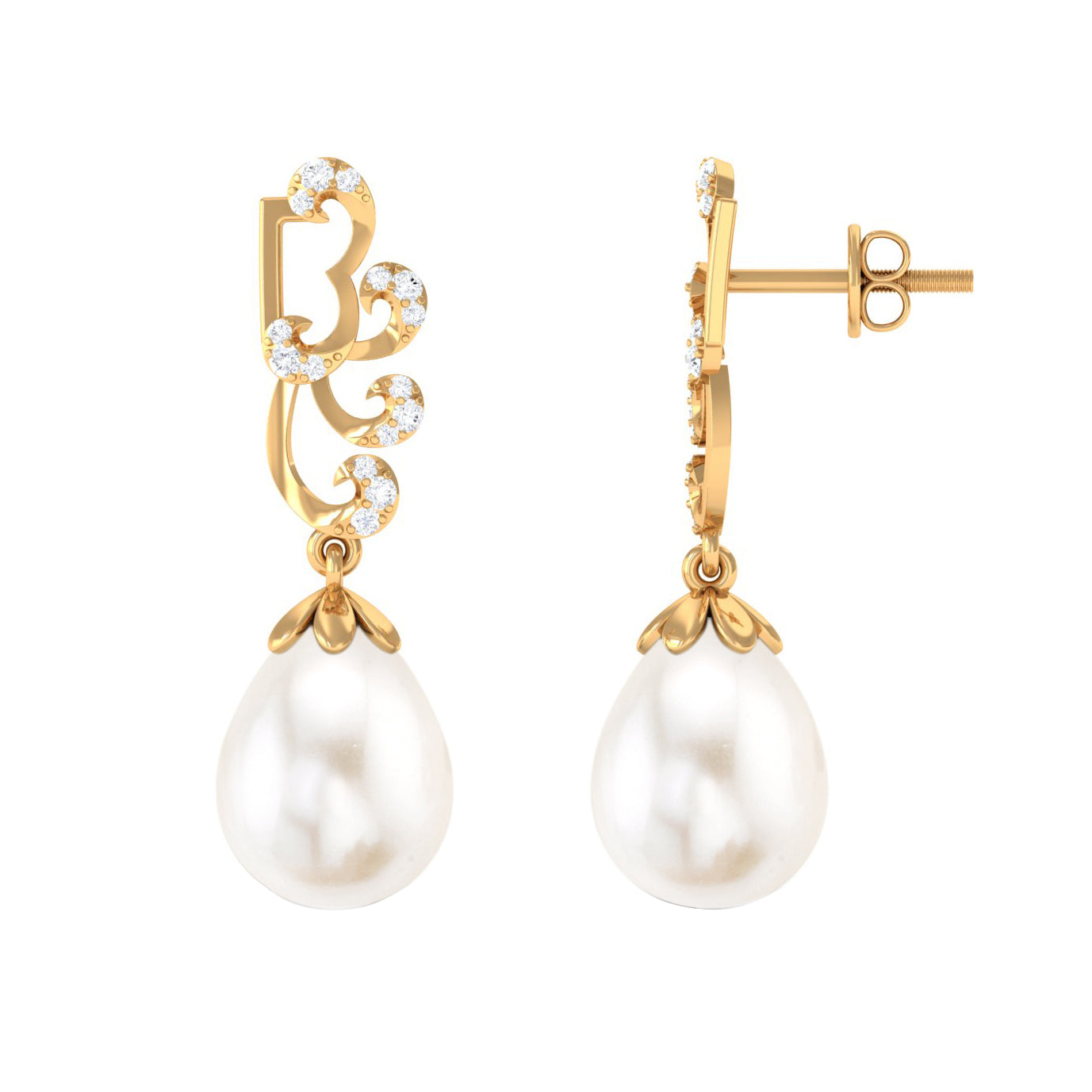 12 Carat Freshwater Pearl Designer Drop Earrings with Diamond