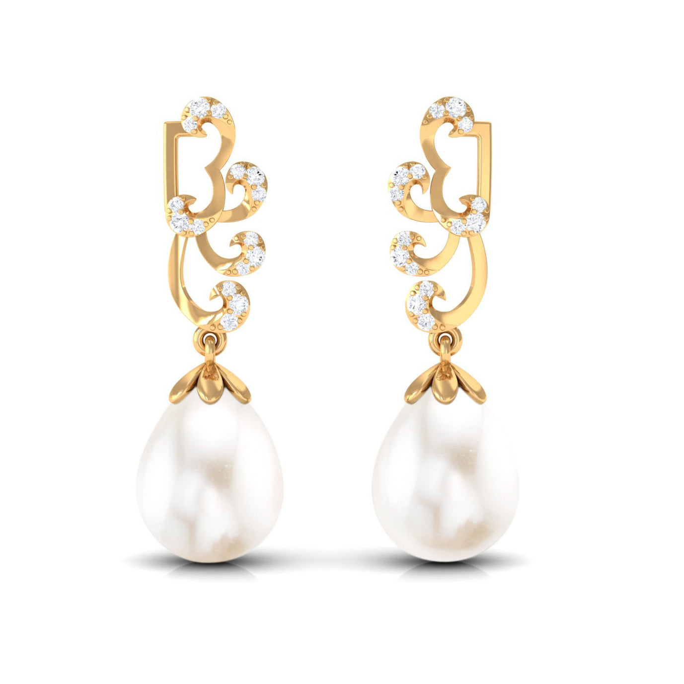 12 Carat Freshwater Pearl Designer Drop Earrings with Diamond