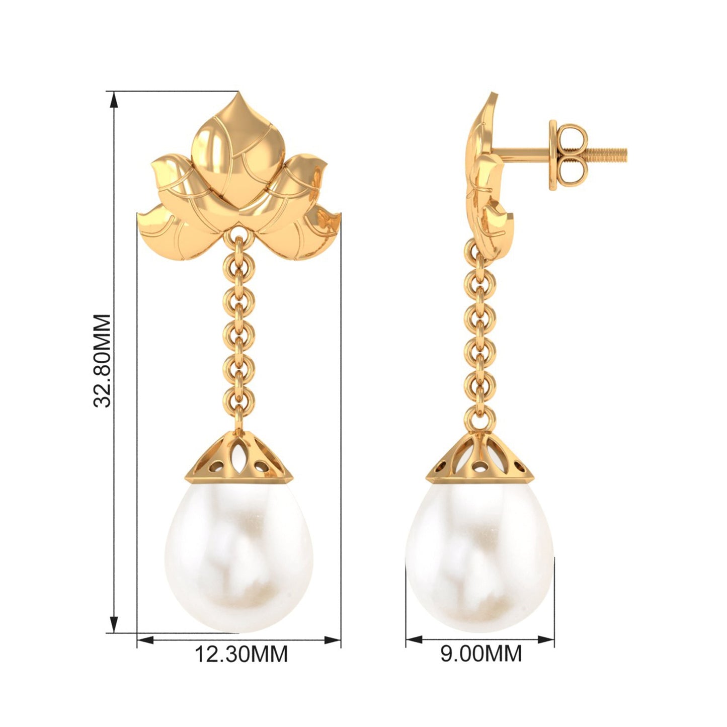 12 Carat Cultured Freshwater Pearl Dangle Chain Earrings