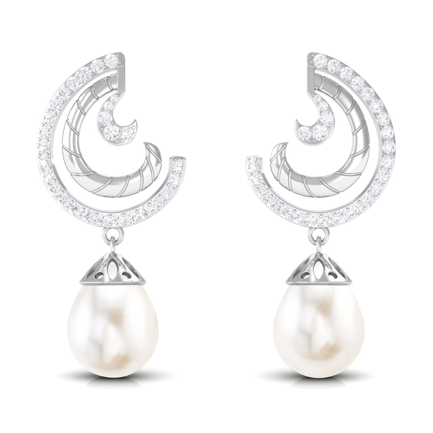 Designer Freshwater Pearl Bridal Drop Earrings with Diamond