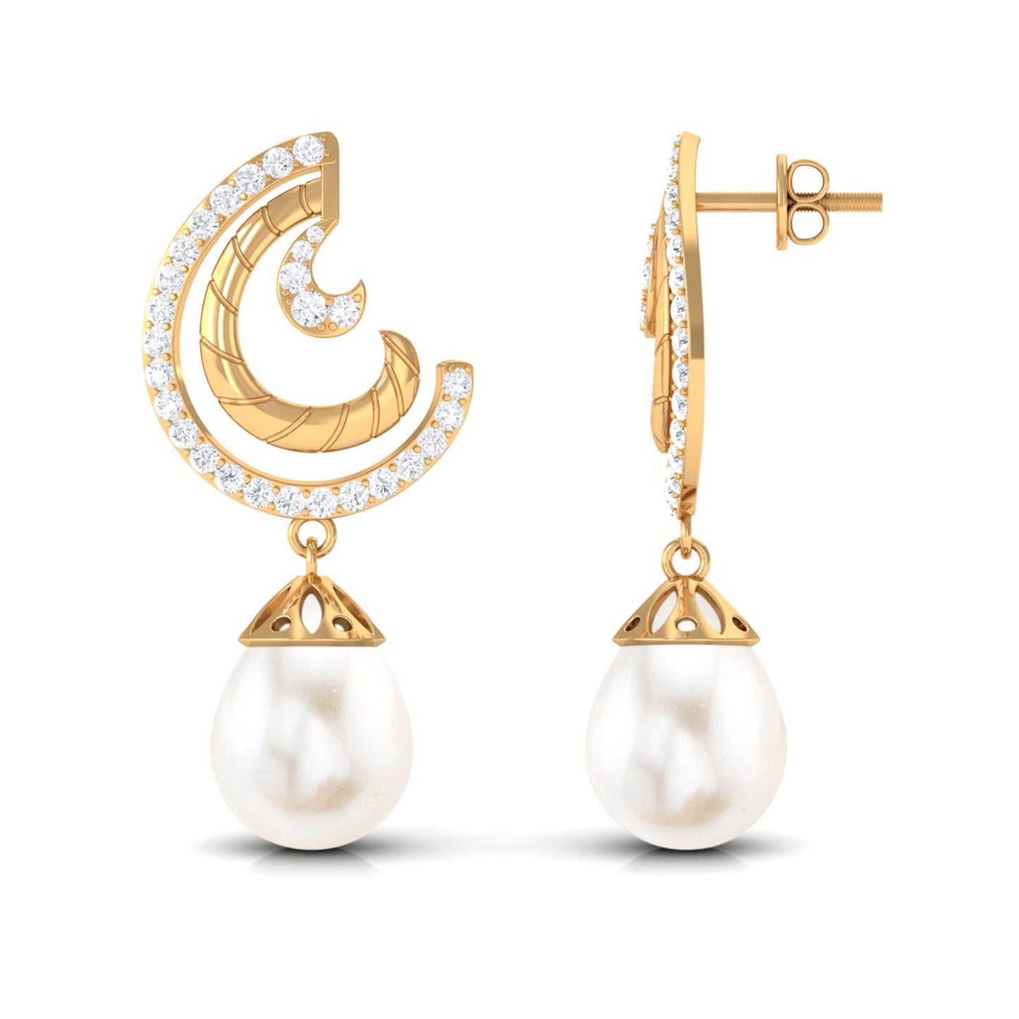 Designer Freshwater Pearl Bridal Drop Earrings with Diamond