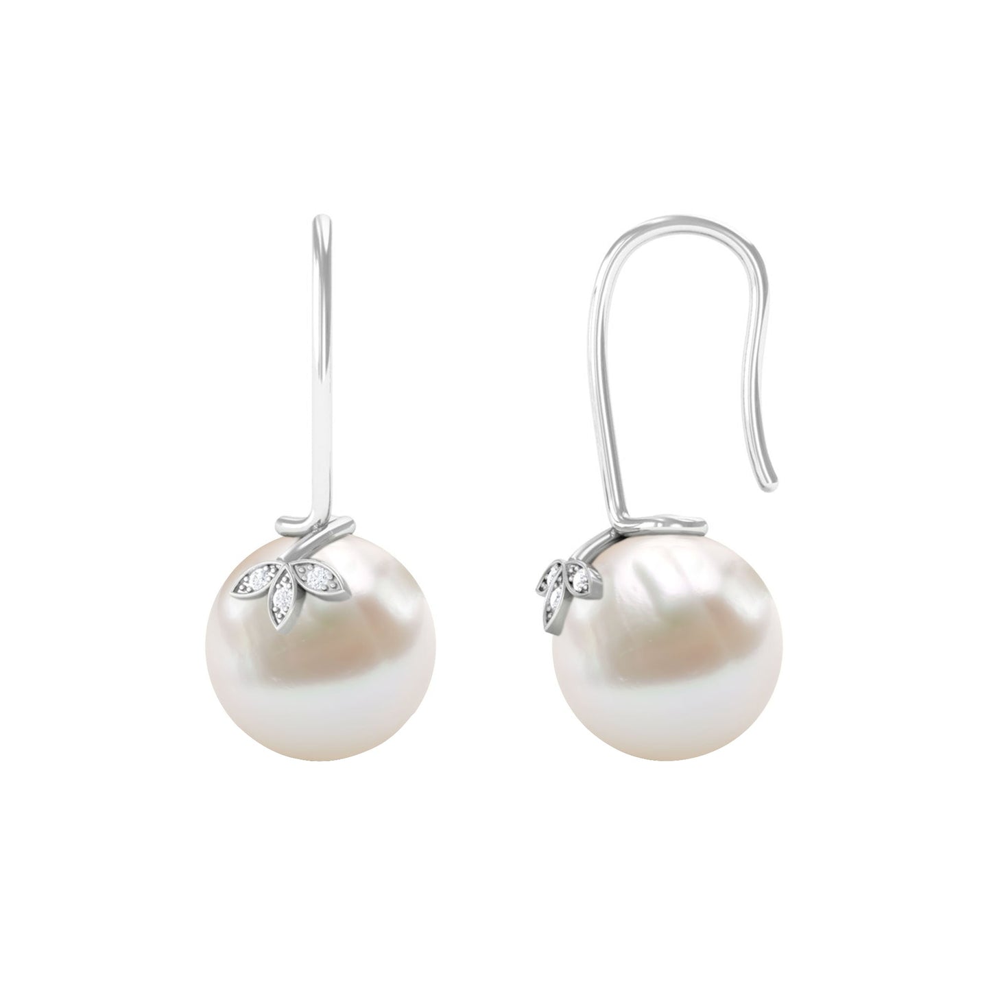 Cultured 16 Carat Freshwater Pearl Diamond Drop Earrings with Fish Hook