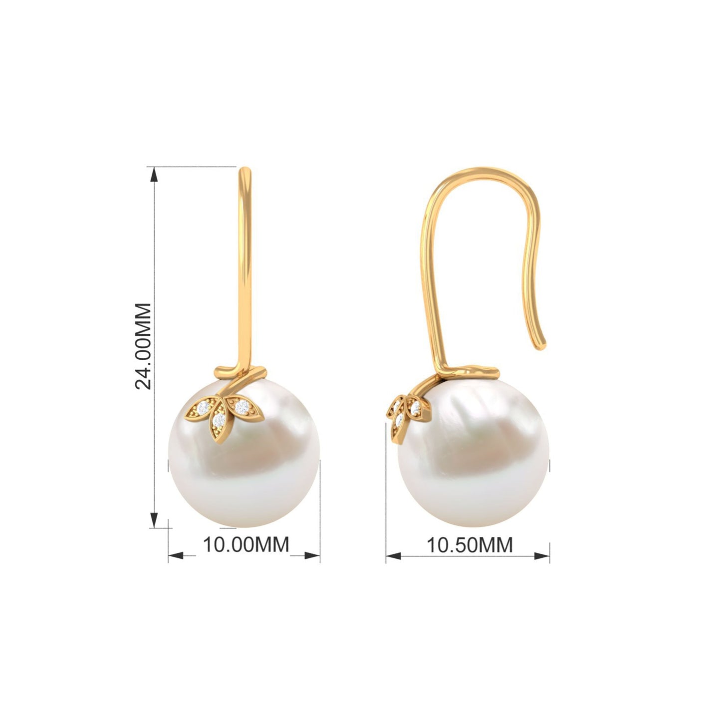 Cultured 16 Carat Freshwater Pearl Diamond Drop Earrings with Fish Hook