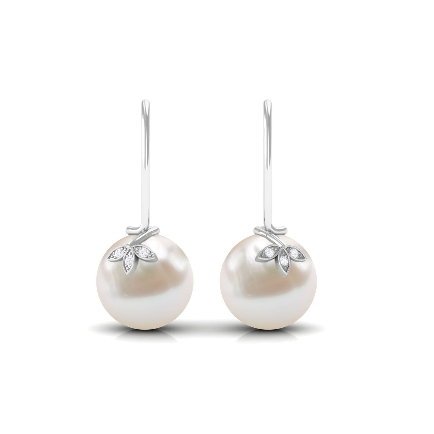 Cultured 16 Carat Freshwater Pearl Diamond Drop Earrings with Fish Hook