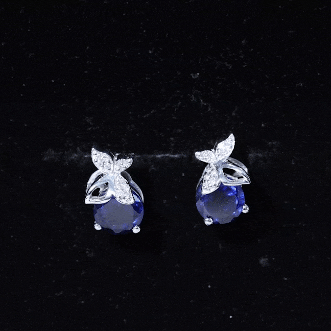 2 Carat Lab Created Blue Sapphire and Diamond Butterfly Stud Earrings