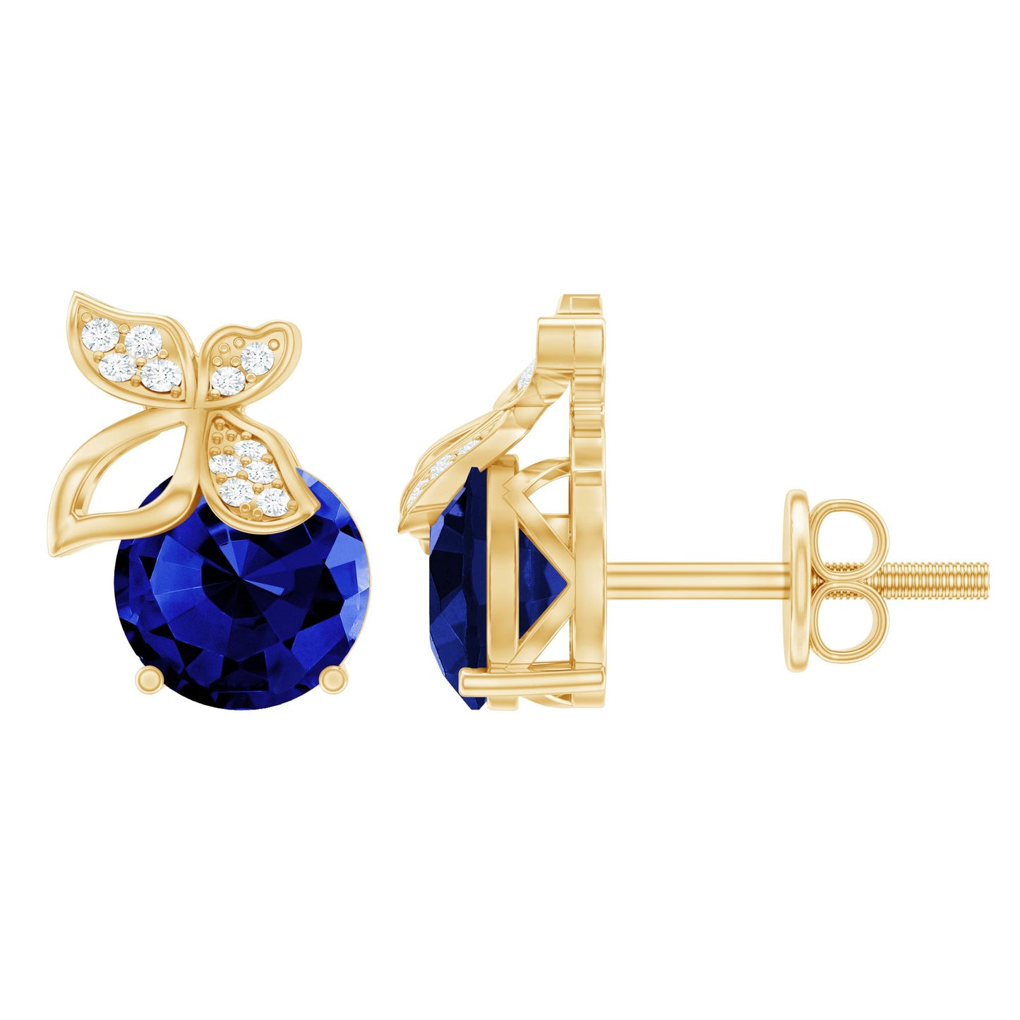2 Carat Lab Created Blue Sapphire and Diamond Butterfly Stud Earrings