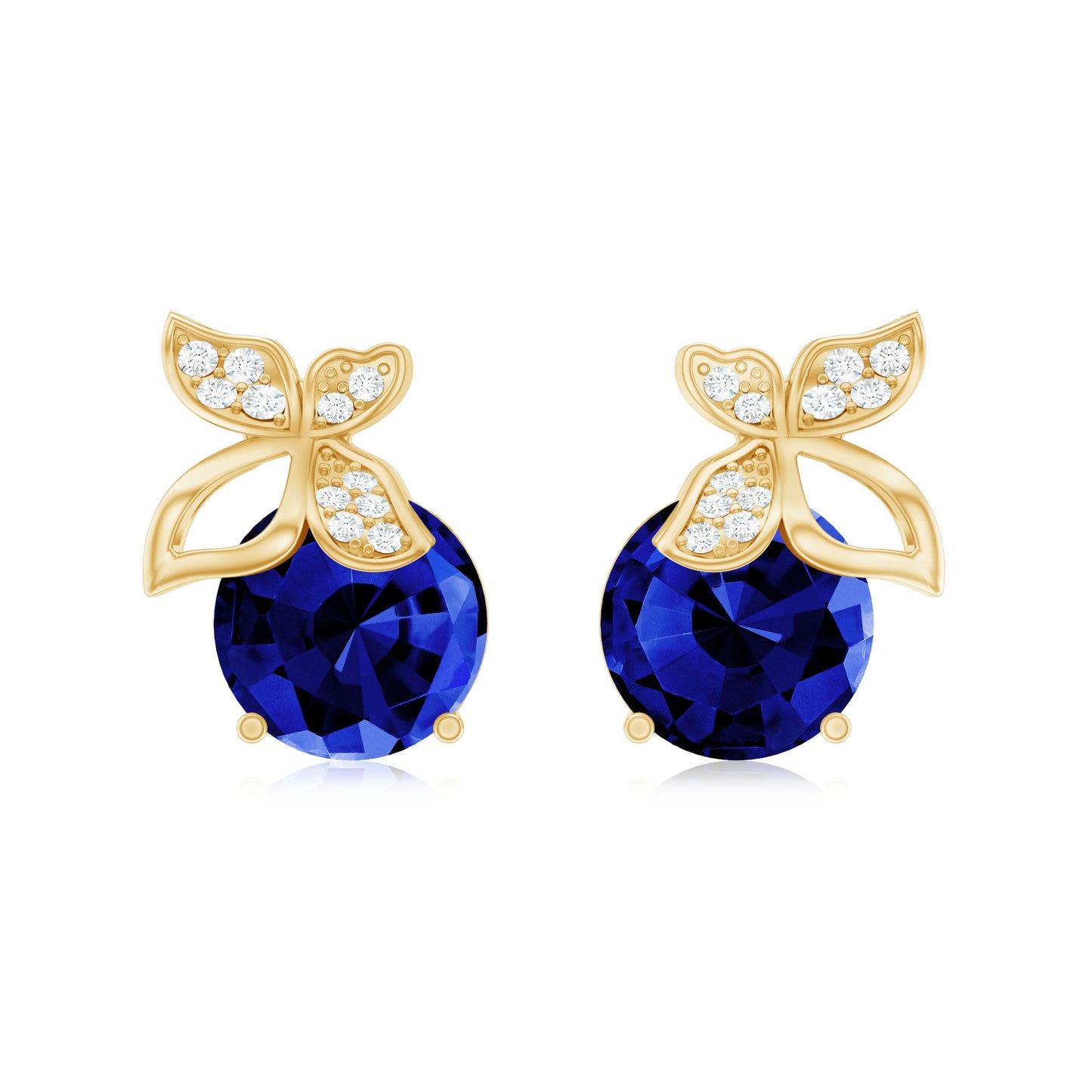 2 Carat Lab Created Blue Sapphire and Diamond Butterfly Stud Earrings