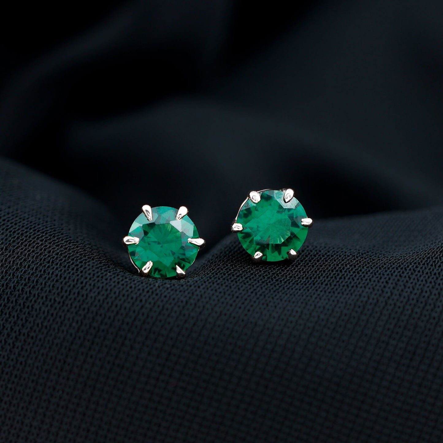 Certified Lab Created Emerald Solitaire Stud Earrings For Her
