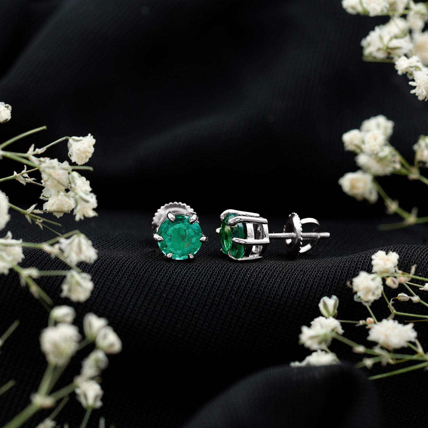 Certified Lab Created Emerald Solitaire Stud Earrings For Her