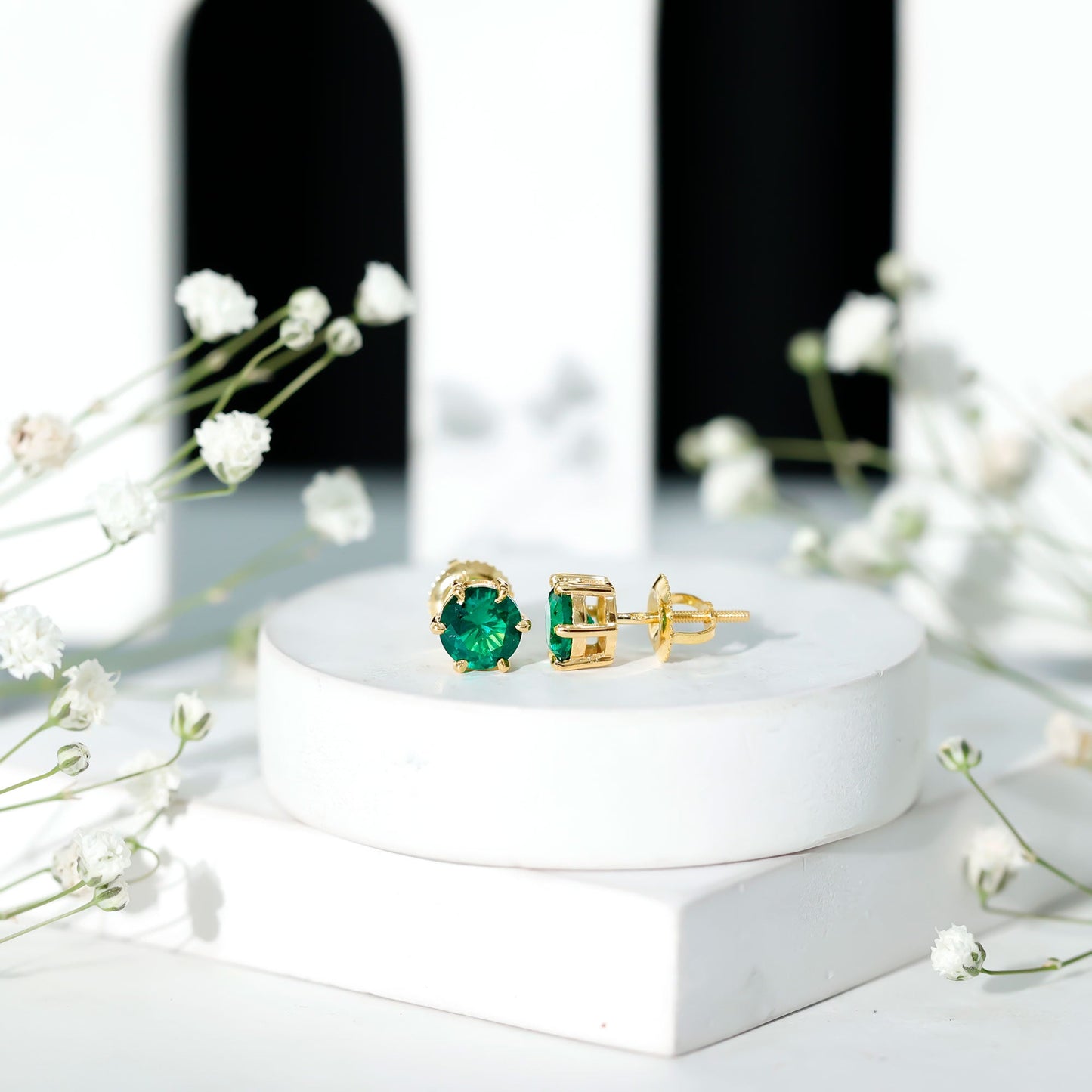 Certified Lab Created Emerald Solitaire Stud Earrings For Her