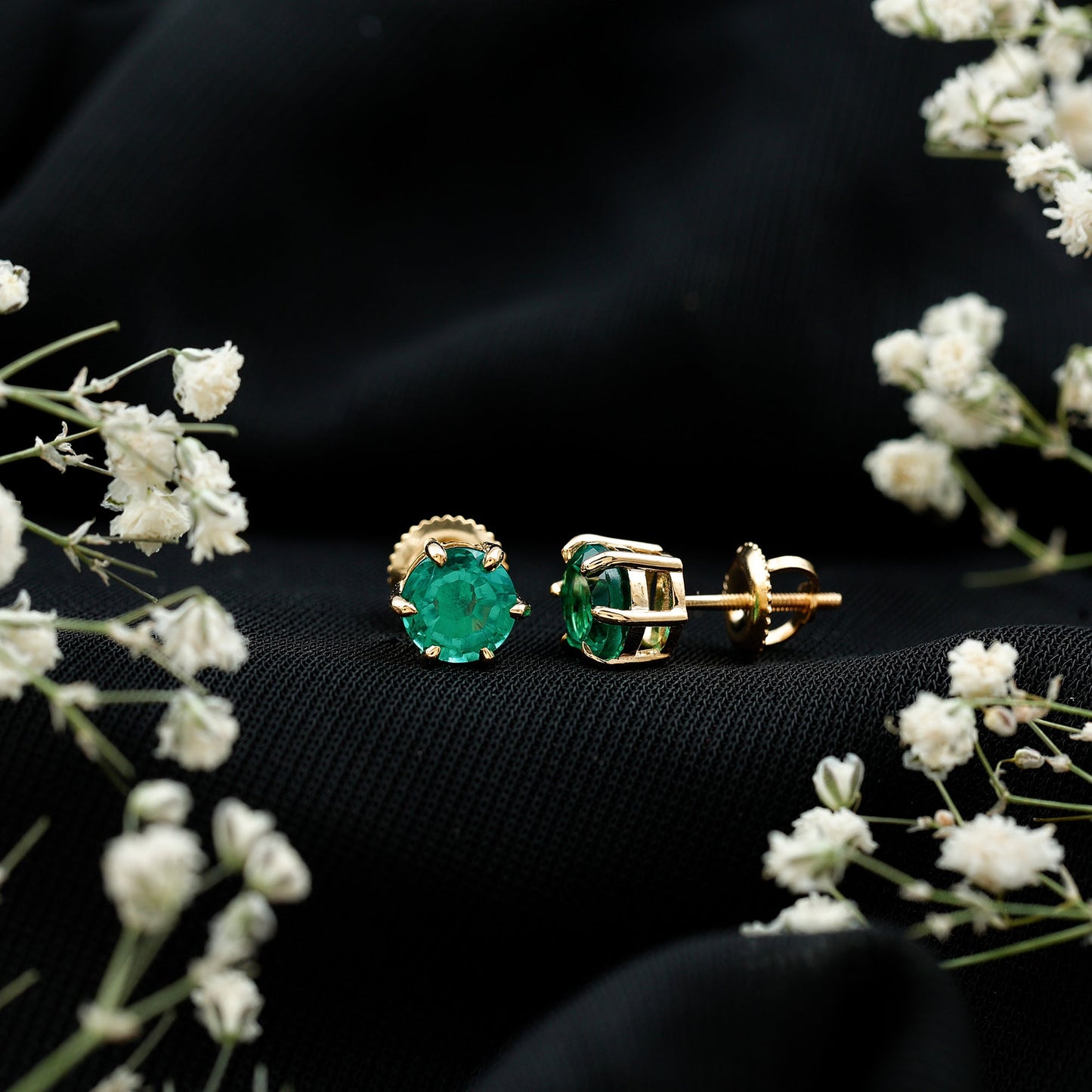 Certified Lab Created Emerald Solitaire Stud Earrings For Her