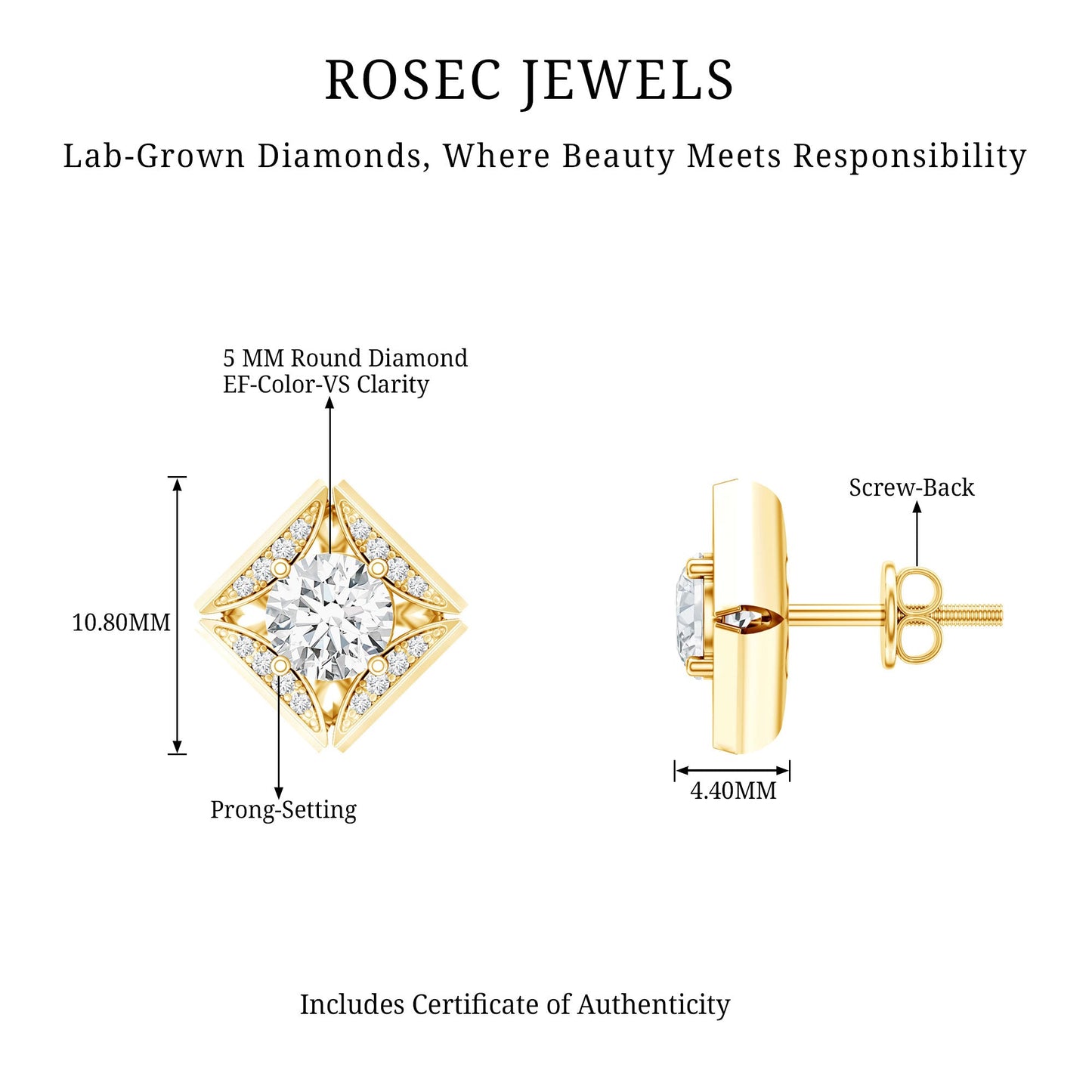 Classic Lab Grown Diamond Stud Earrings With Screw Back