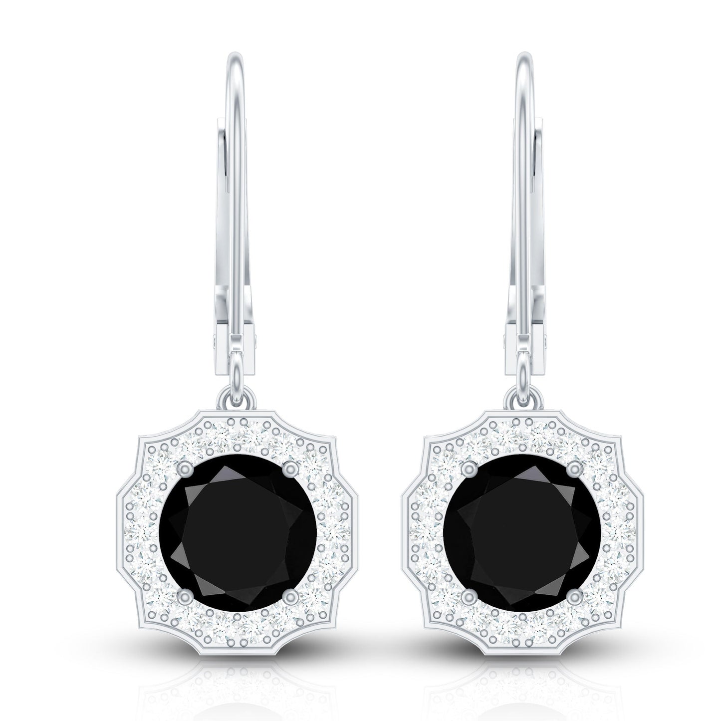 Lab Grown Black Diamond Drop Earrings with Diamond Halo