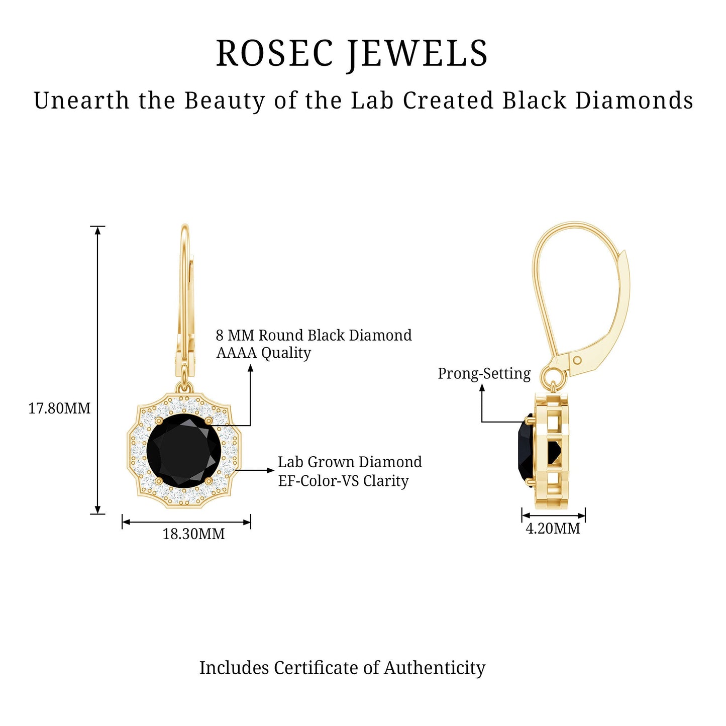 Lab Grown Black Diamond Drop Earrings with Diamond Halo