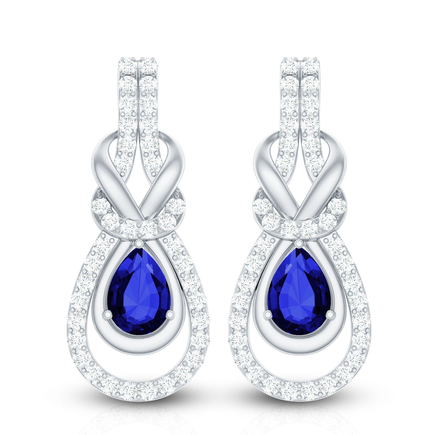 Lab Grown Blue Sapphire Wedding Earrings with Diamond