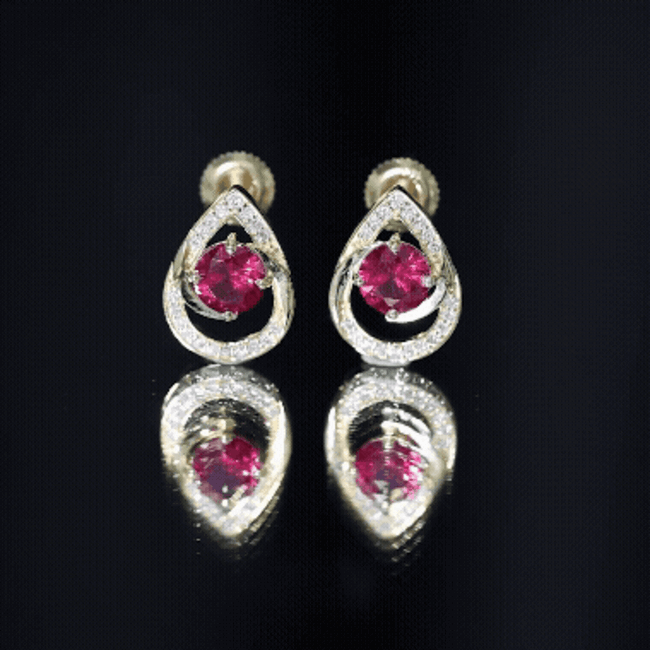 Lab Grown Ruby Teardrop Stud Earrings With Diamond