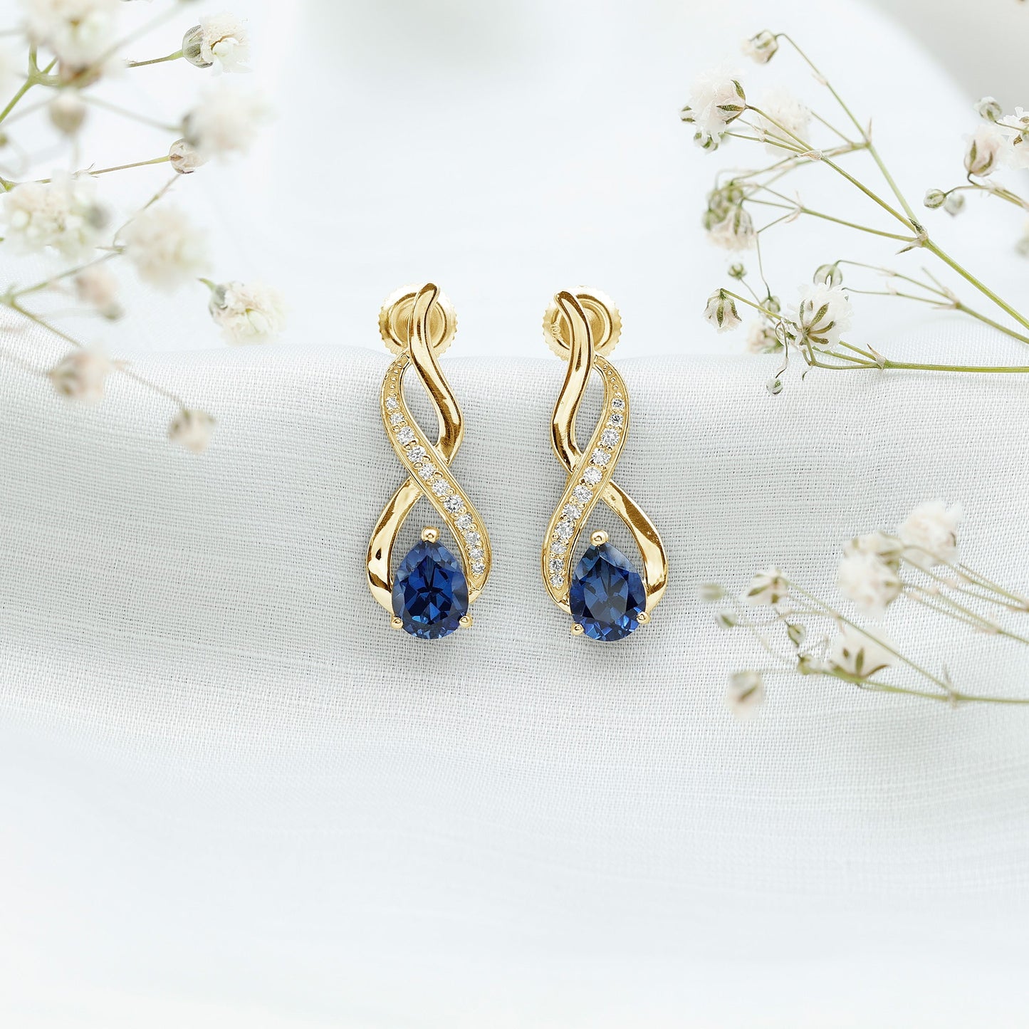 Lab Grown Blue Sapphire Infinity Drop Earrings with Diamond