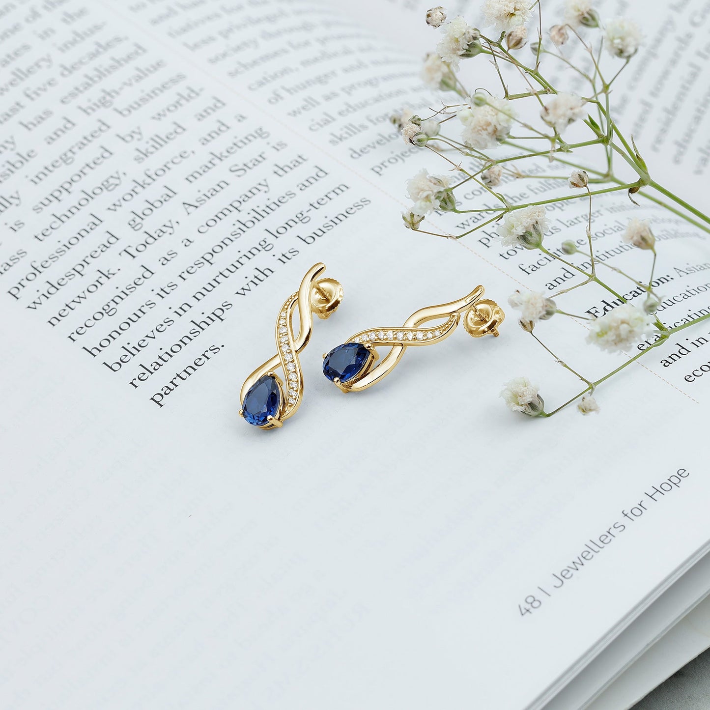 Lab Grown Blue Sapphire Infinity Drop Earrings with Diamond