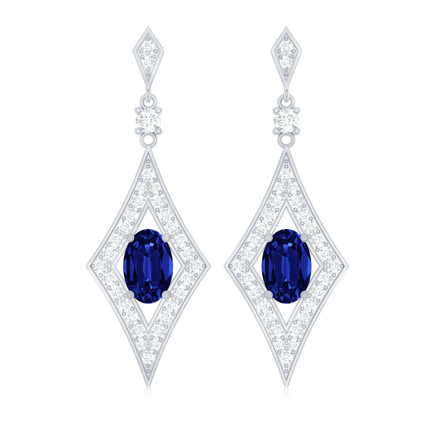 Lab Grown Blue Sapphire Dangle Drop Earrings With Diamond