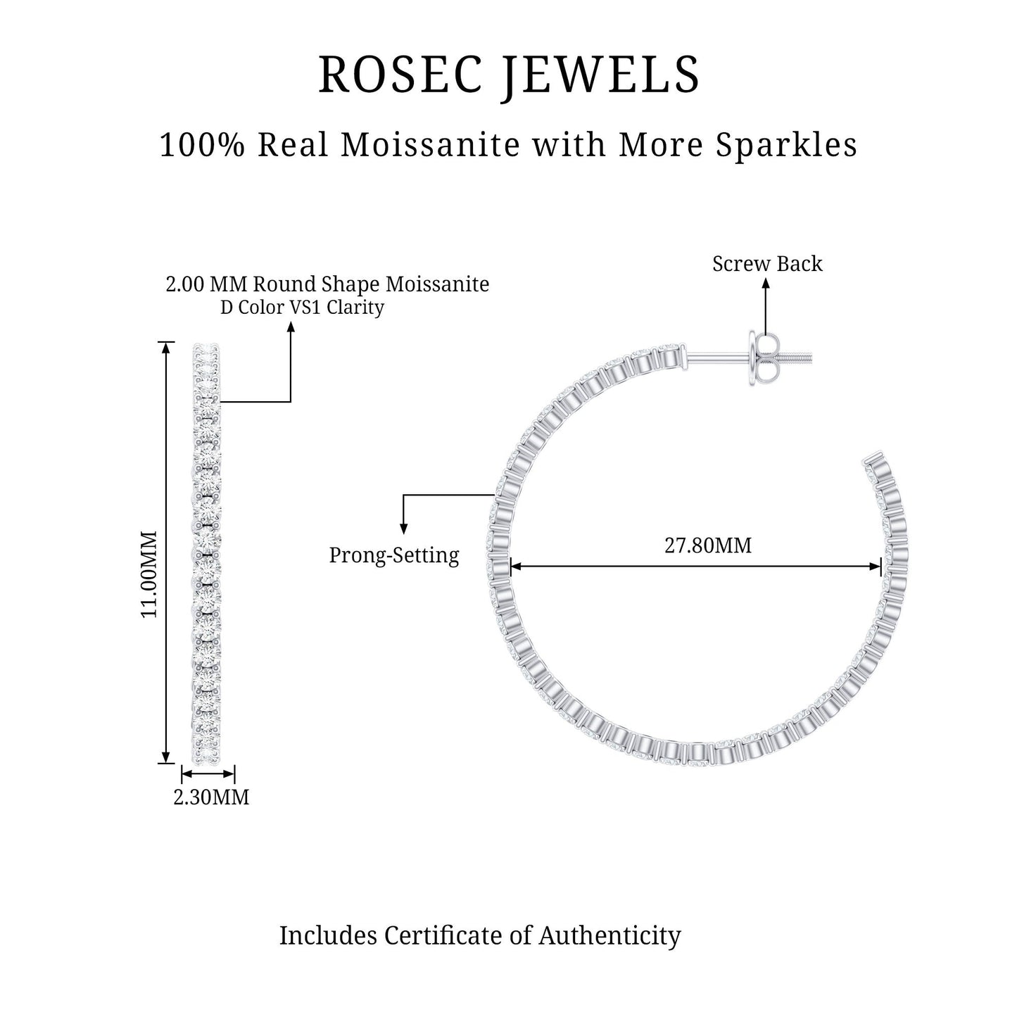 Certified Moissanite Big Hoop Earrings for Women