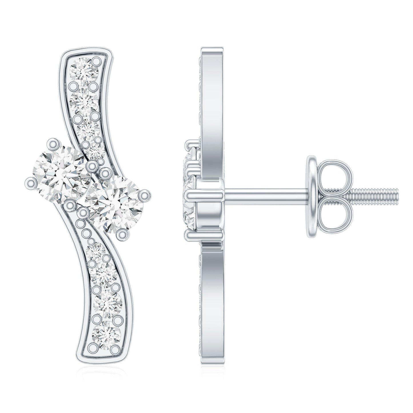 Lab Grown Diamond Two Stone Stud Earrings With Screw Back