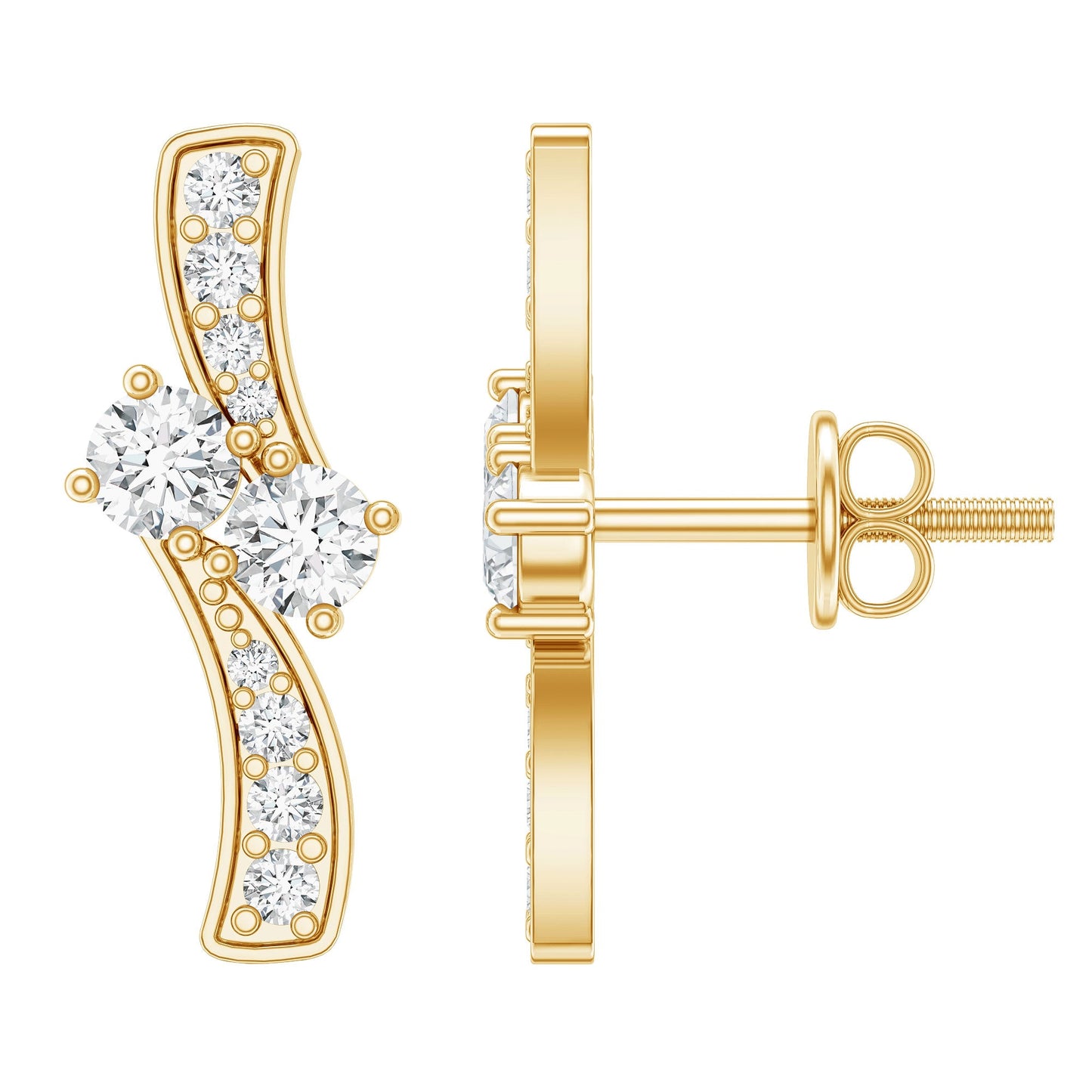 Lab Grown Diamond Two Stone Stud Earrings With Screw Back
