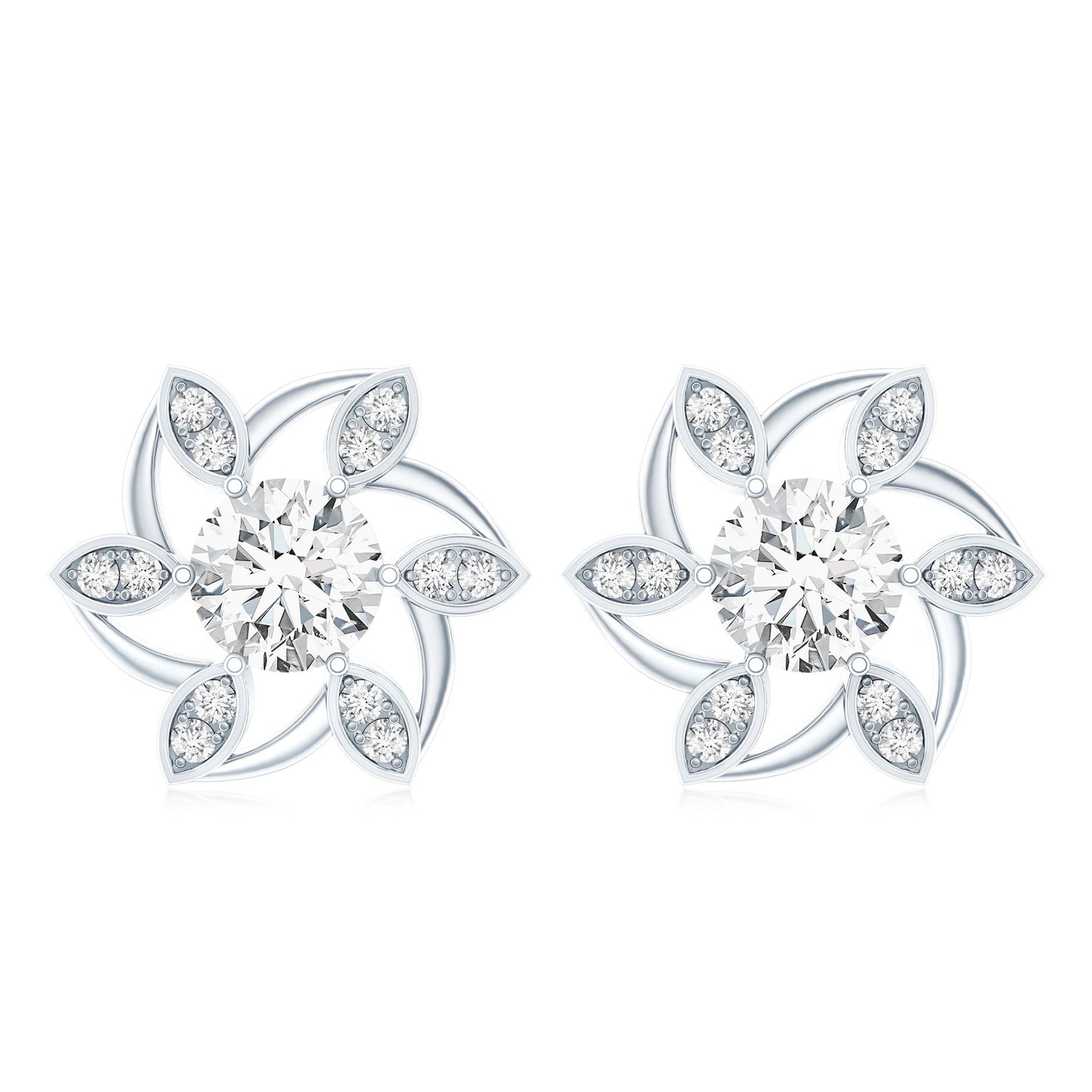 Certified Lab Grown Diamond Flower Stud Earrings With Screw Back