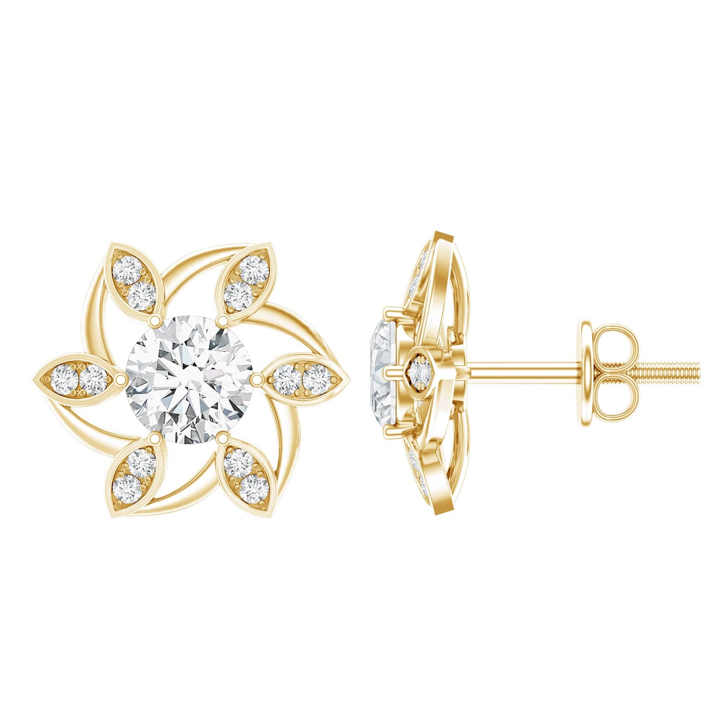 Certified Lab Grown Diamond Flower Stud Earrings With Screw Back