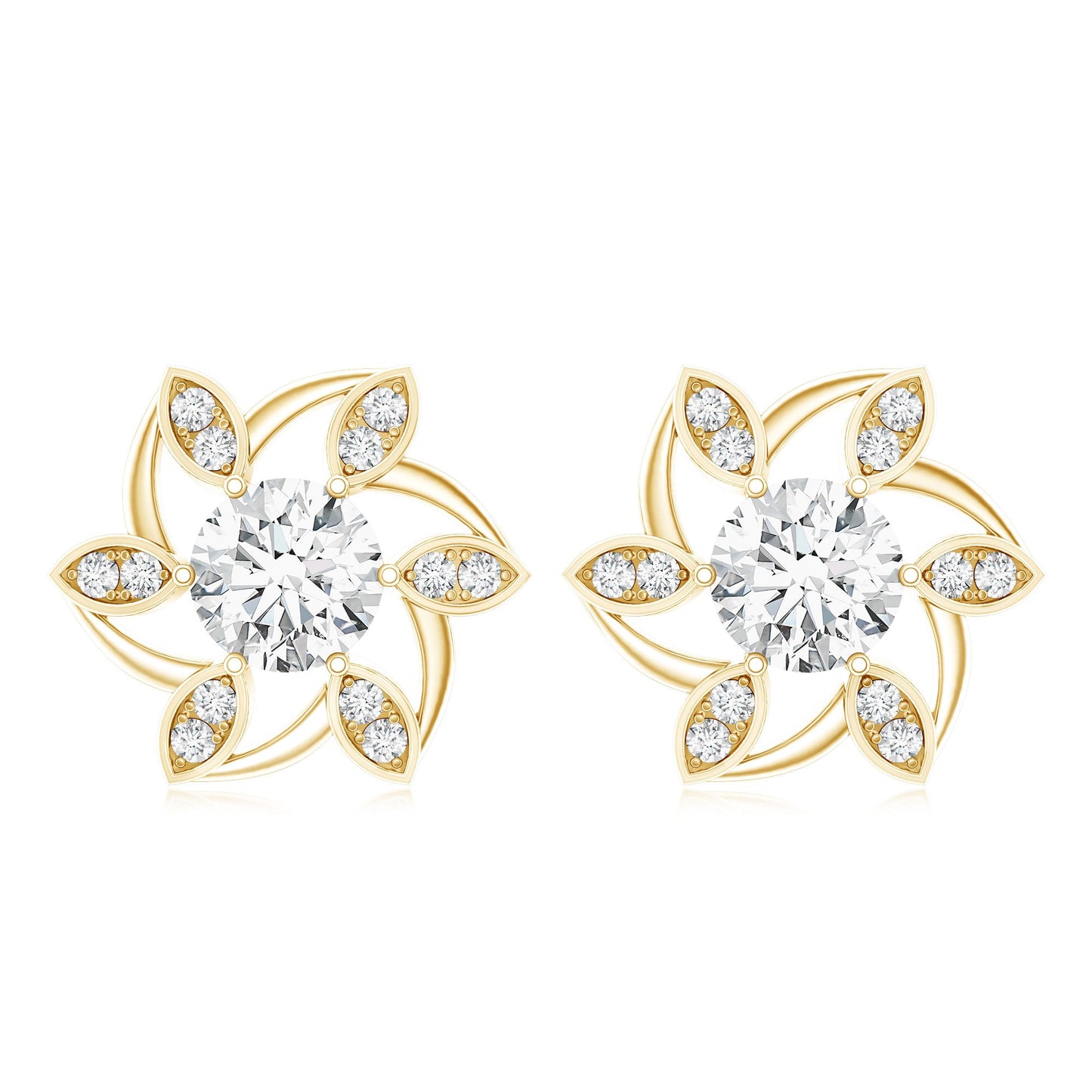 Certified Lab Grown Diamond Flower Stud Earrings With Screw Back