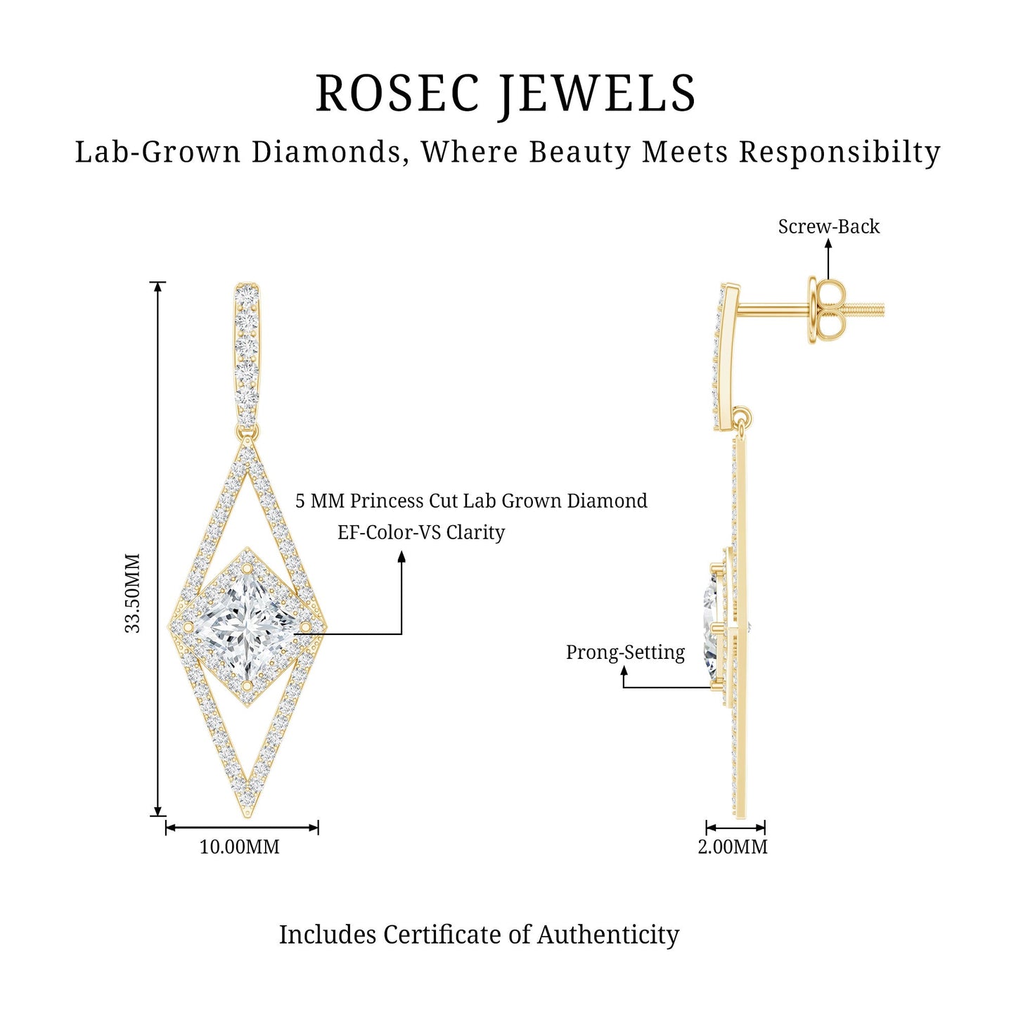 Certified Lab Grown Wedding Dangle Earrings