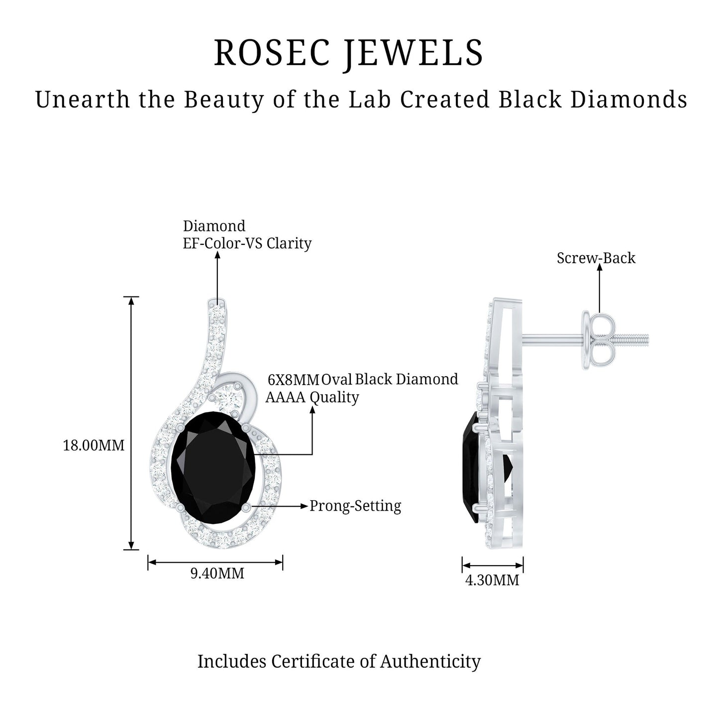 Classic Lab Grown Black Diamond Designer Stud Earrings