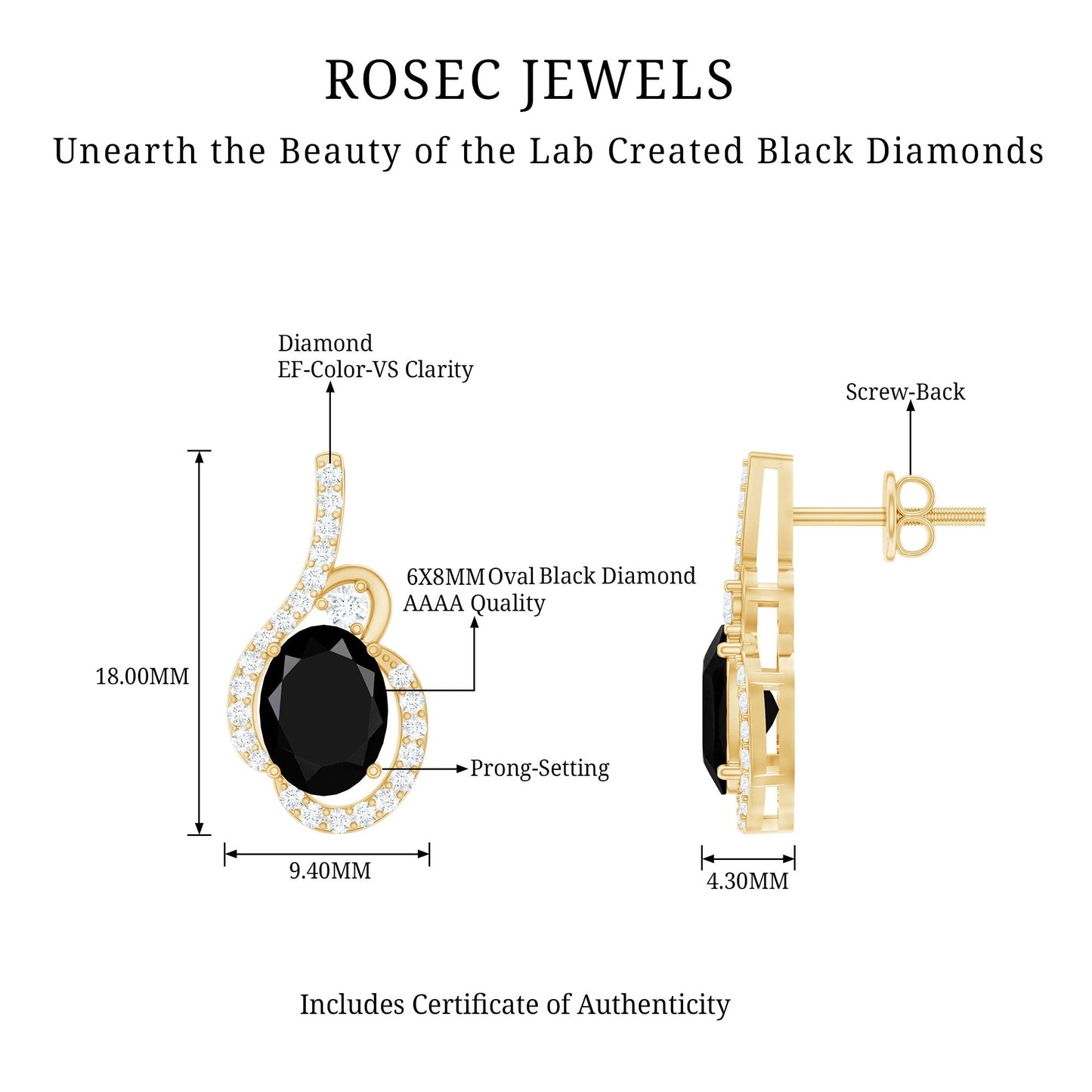 Classic Lab Grown Black Diamond Designer Stud Earrings