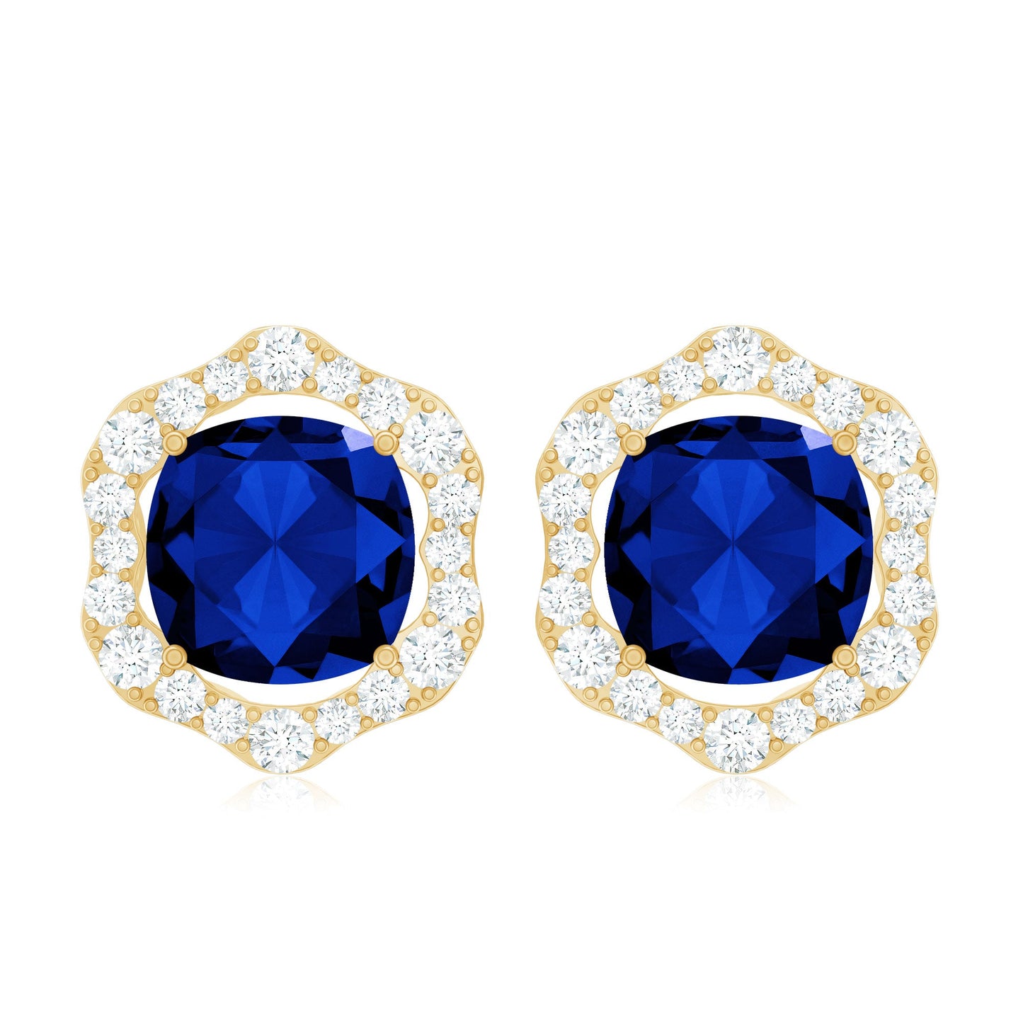 Classic Lab Grown Blue Sapphire Halo Stud Earrings with Diamond