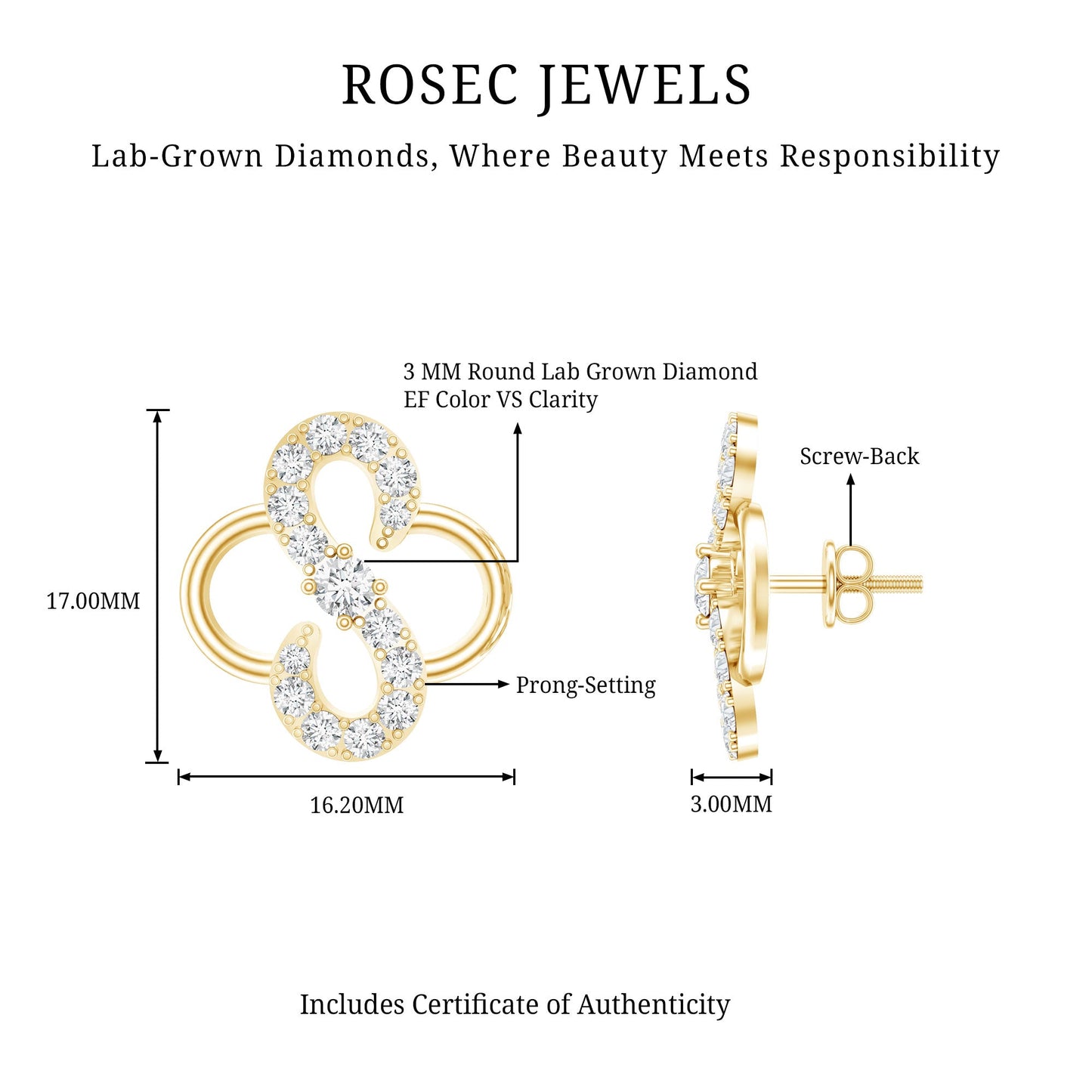 Lab Grown Diamond Floral Stud Earrings with Screw Back