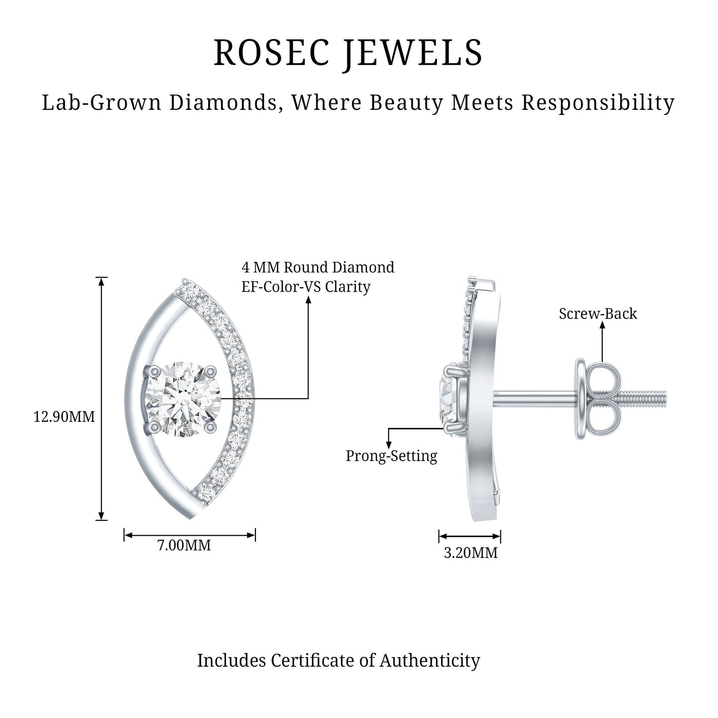Certified Lab Grown Diamond Minimalist Stud Earrings