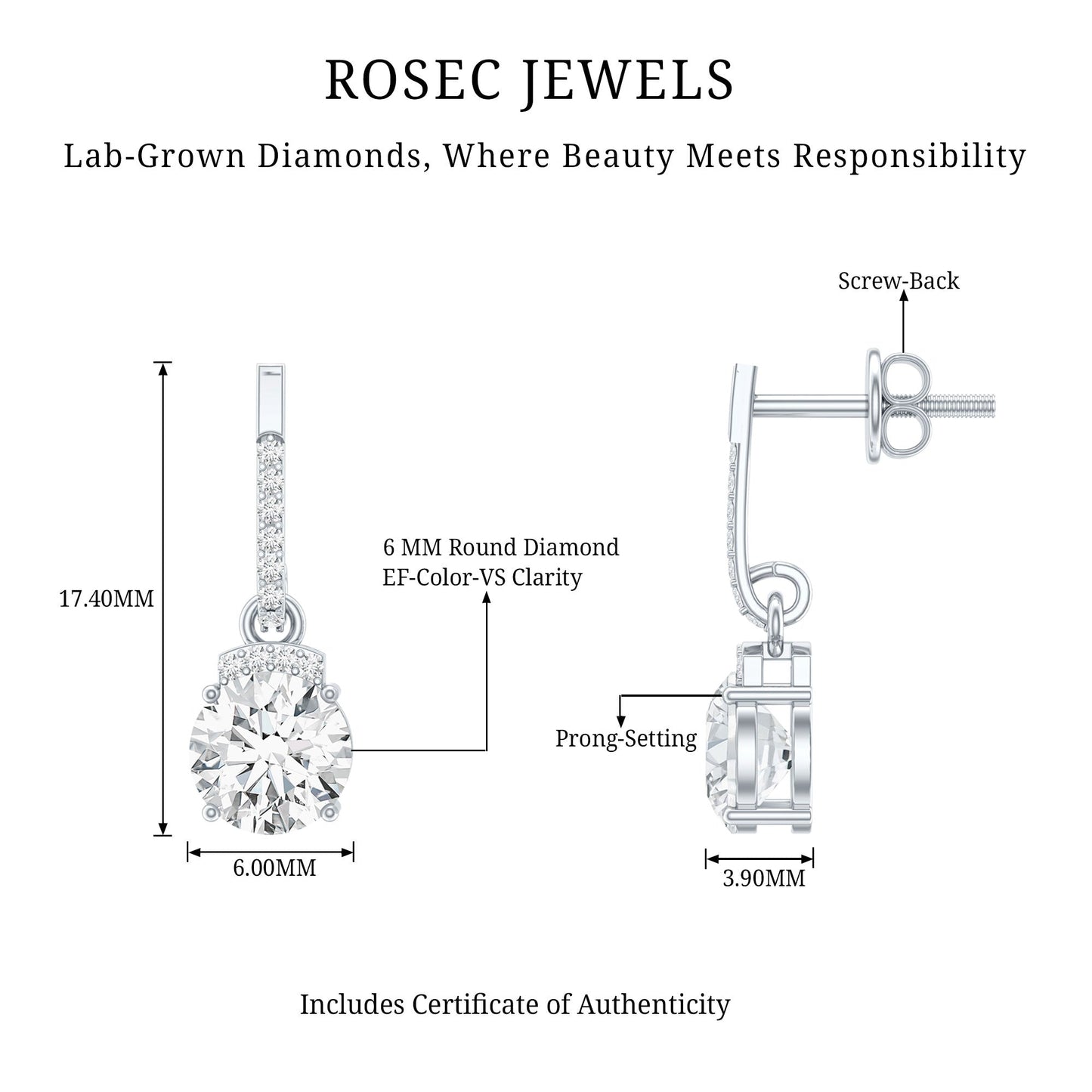 Certified Lab Grown Diamond Bridal Drop Earrings