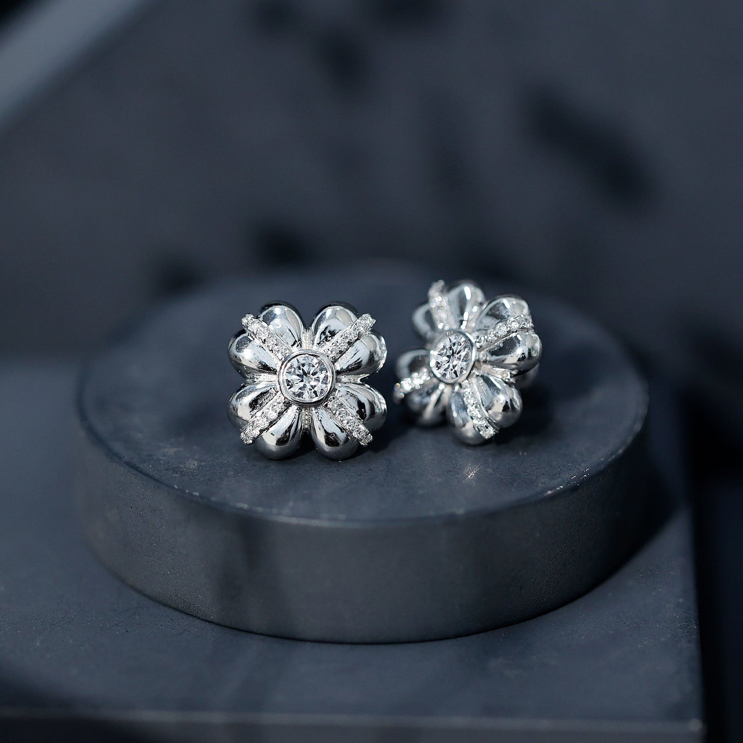 Lab Grown Diamond Flower Stud Earrings With Screw Back