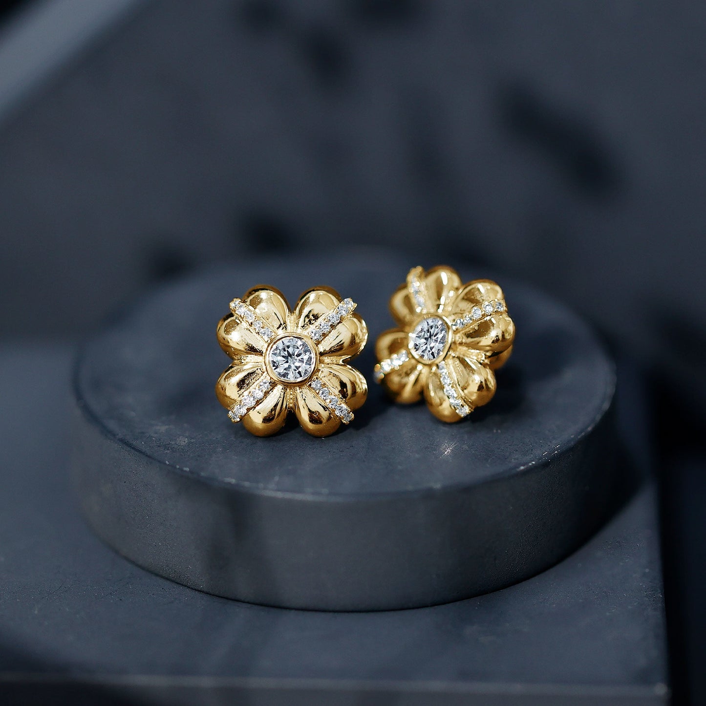 Lab Grown Diamond Flower Stud Earrings With Screw Back