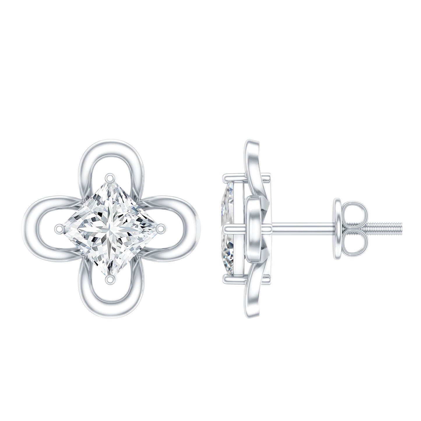Cute Lab Diamond Flower Stud Earrings