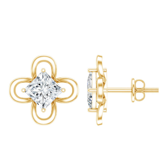 Cute Lab Diamond Flower Stud Earrings