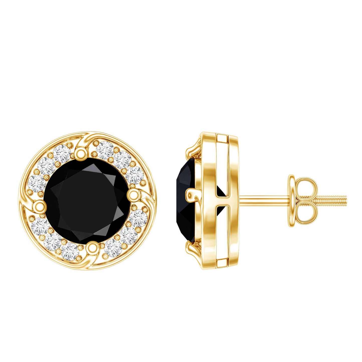 Lab Grown Black Diamond Halo Stud Earrings With Screw Back