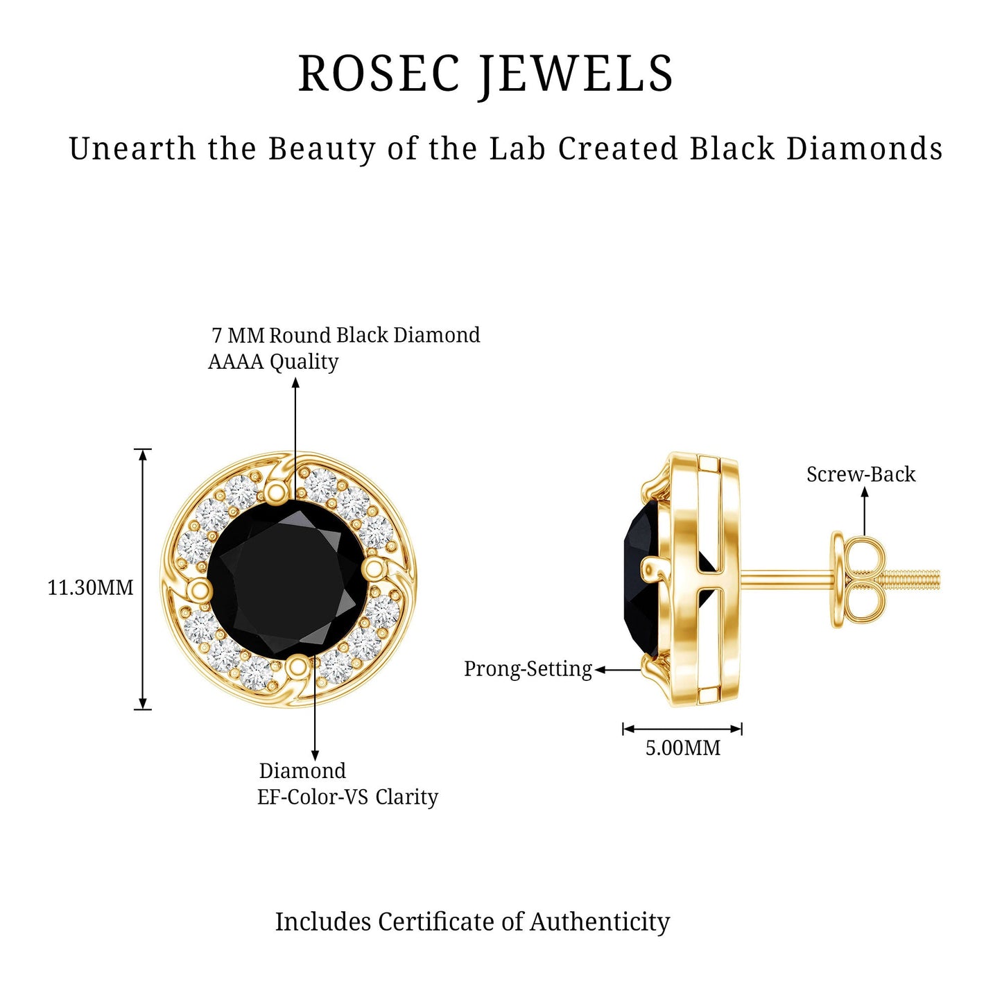 Lab Grown Black Diamond Halo Stud Earrings With Screw Back